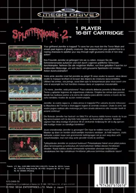 Splatterhouse 2 (Europe) box cover back